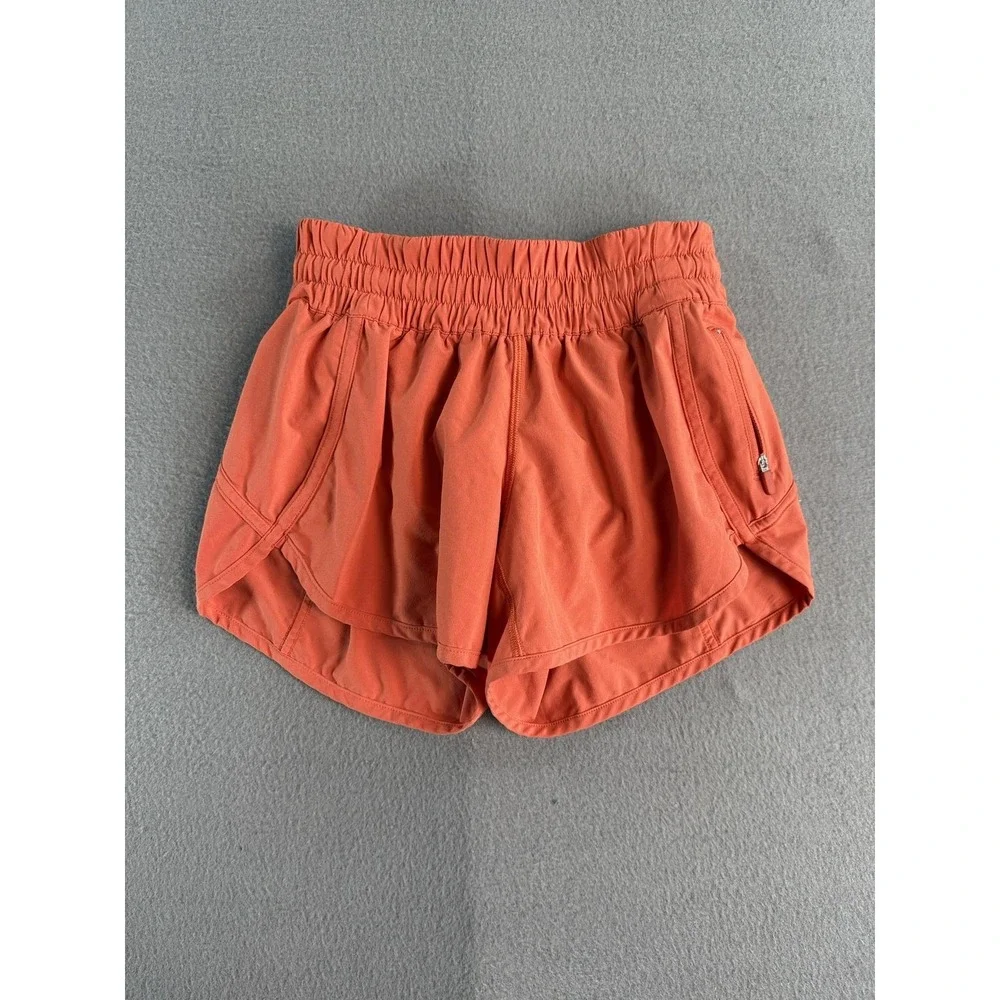 Lululemon Shorts Womens 4 Orange Running 2.5 Inseam Elastic Waist Pocket Light